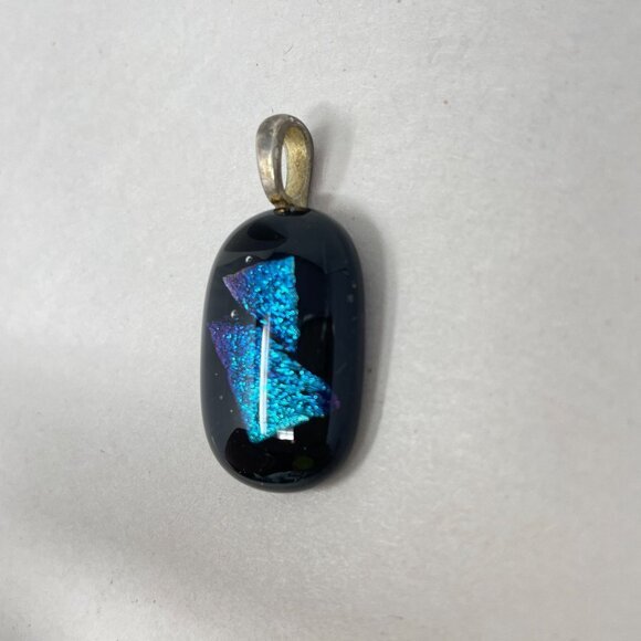 Dichroic Fused Glass Pendant Signed CS Blue Modern Art Avant Garde Handmade - Picture 2 of 10
